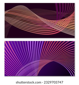 Wavy lines or ribbons. Multicolored striped gradient. Creative unusual background with abstract gradient wave lines for creating trendy banner, poster. Vector eps