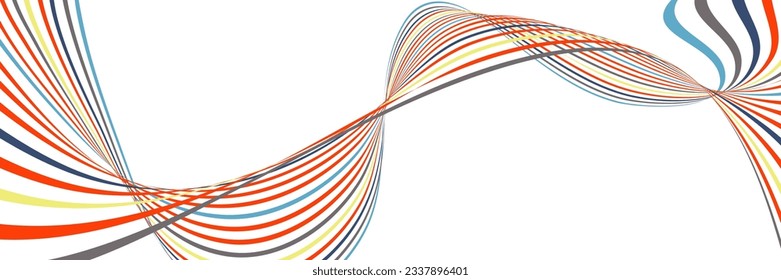 Wavy lines or ribbons. Multicolored striped gradient. Creative unusual background with abstract gradient wave lines for creating trendy banner, poster. Vector eps