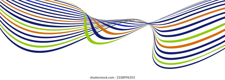 Wavy lines or ribbons. Multicolored striped gradient. Creative unusual background with abstract gradient wave lines for creating trendy banner, poster. Vector eps