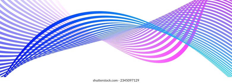 Wavy lines or ribbons. Multicolored striped gradient. Creative unusual background with abstract gradient wave lines for creating trendy banner, poster. Vector eps