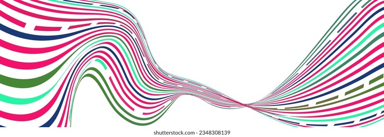 Wavy lines or ribbons. Multicolored striped gradient. Creative unusual background with abstract gradient wave lines for creating trendy banner, poster. Vector eps