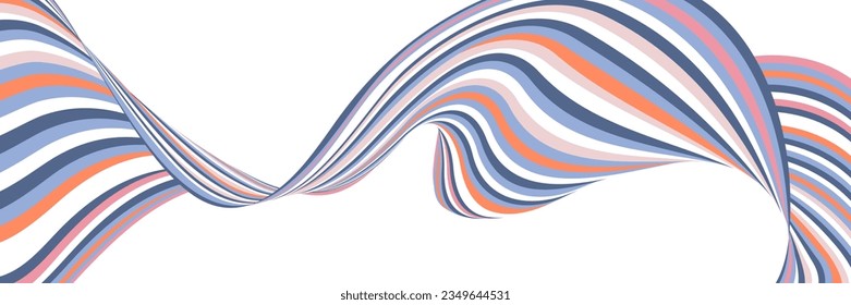 Wavy lines or ribbons. Multicolored striped gradient. Creative unusual background with abstract gradient wave lines for creating trendy banner, poster. Vector eps
