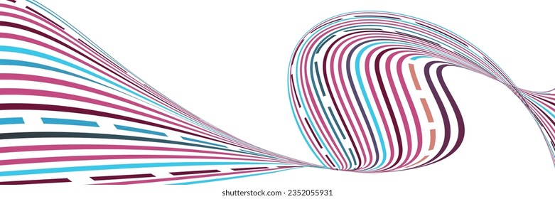 Wavy lines or ribbons. Multicolored striped gradient. Creative unusual background with abstract gradient wave lines for creating trendy banner, poster. Vector eps