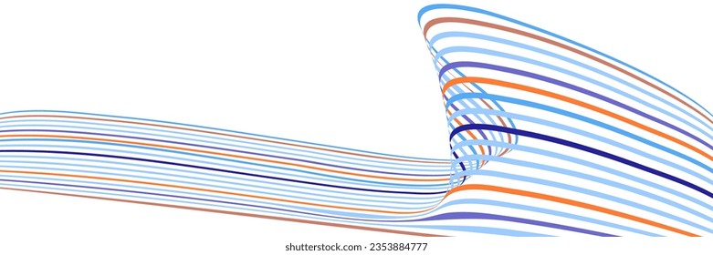 Wavy lines or ribbons. Multicolored striped gradient. Creative unusual background with abstract gradient wave lines for creating trendy banner, poster. Vector eps