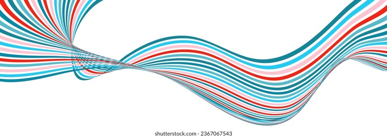 Wavy lines or ribbons. Multicolored striped gradient. Creative unusual background with abstract gradient wave lines for creating trendy banner, poster. Vector eps