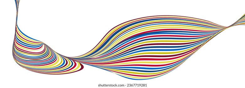 Wavy lines or ribbons. Multicolored striped gradient. Creative unusual background with abstract gradient wave lines for creating trendy banner, poster. Vector eps