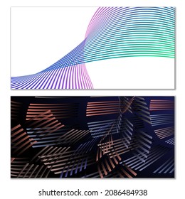 Wavy lines or ribbons on a white background. Installed. Multicolored striped gradient. Creative unusual background with abstract gradient wave lines for creating trendy banner, poster. Vector eps