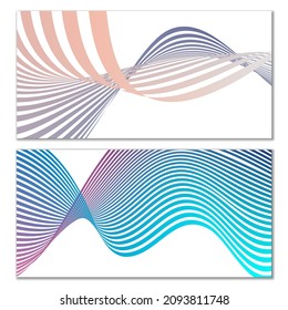 Líneas onduladas o cintas sobre un fondo blanco. Instalado. Gradiente de rayas multicolor. Fondo creativo inusual con líneas de onda de gradiente abstracto para crear banner de moda, afiche. Pasos vectoriales