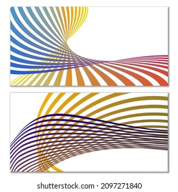 Wavy lines or ribbons on a white background. Installed. Multicolored striped gradient. Creative unusual background with abstract gradient wave lines for creating trendy banner, poster. Vector eps