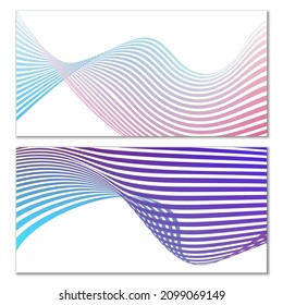 Wavy lines or ribbons on a white background. Installed. Multicolored striped gradient. Creative unusual background with abstract gradient wave lines for creating trendy banner, poster. Vector eps