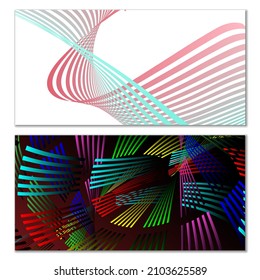 Líneas onduladas o cintas sobre un fondo blanco. Instalado. Gradiente de rayas multicolor. Fondo creativo inusual con líneas de onda de gradiente abstracto para crear banner de moda, afiche. Pasos vectoriales