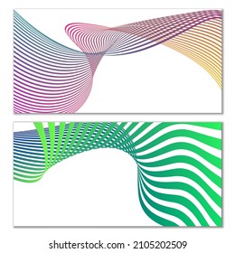 Wavy lines or ribbons on a white background. Installed. Multicolored striped gradient. Creative unusual background with abstract gradient wave lines for creating trendy banner, poster. Vector eps