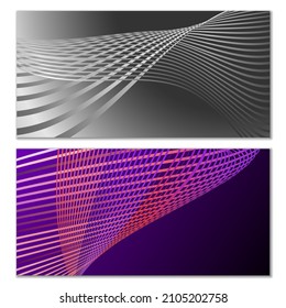 Wavy lines or ribbons on a white background. Installed. Multicolored striped gradient. Creative unusual background with abstract gradient wave lines for creating trendy banner, poster. Vector eps