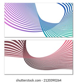 Líneas onduladas o cintas sobre un fondo blanco. Instalado. Gradiente de rayas multicolor. Fondo creativo inusual con líneas de onda de gradiente abstracto para crear banner de moda, afiche. Pasos vectoriales