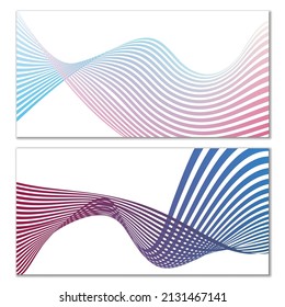 Wavy Linien oder Bänder auf weißem Hintergrund. Installiert. mehrfarbiger gestreifter Farbverlauf. Kreativer ungewöhnlicher Hintergrund mit abstrakten Farbverlauf-Wellenlinien zum Erstellen von trendigem Banner, Poster. Vektorpfäge