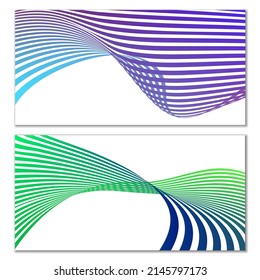 Wavy lines or ribbons on a white background. Installed. Multicolored striped gradient. Creative unusual background with abstract gradient wave lines for creating trendy banner, poster. Vector eps