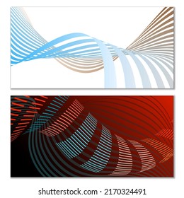 Wavy lines or ribbons on a white background. Installed. Multicolored striped gradient. Creative unusual background with abstract gradient wave lines for creating trendy banner, poster. Vector eps