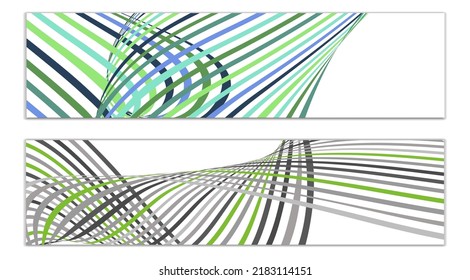 Wavy lines or ribbons on a white background. Installed. Multicolored striped gradient. Creative unusual background with abstract gradient wave lines for creating trendy banner, poster. Vector eps