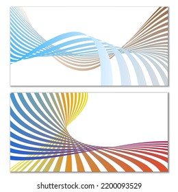 Wavy lines or ribbons on a white background. Installed. Multicolored striped gradient. Creative unusual background with abstract gradient wave lines for creating trendy banner, poster. Vector eps