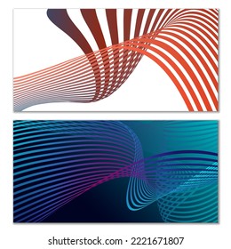 Wavy lines or ribbons on a white background. Installed. Multicolored striped gradient. Creative unusual background with abstract gradient wave lines for creating trendy banner, poster. Vector eps