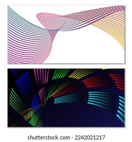 Wavy Linien oder Bänder auf weißem Hintergrund. Installiert. mehrfarbiger gestreifter Farbverlauf. Kreativer ungewöhnlicher Hintergrund mit abstrakten Farbverlauf-Wellenlinien zum Erstellen von trendigem Banner, Poster. Vektorpfäge