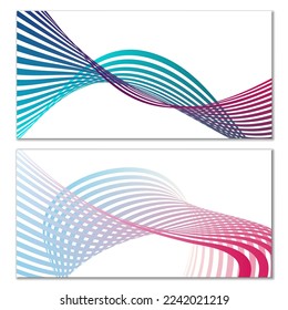 Wavy lines or ribbons on a white background. Installed. Multicolored striped gradient. Creative unusual background with abstract gradient wave lines for creating trendy banner, poster. Vector eps