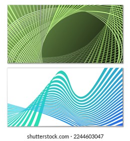 Wavy Linien oder Bänder auf weißem Hintergrund. Installiert. mehrfarbiger gestreifter Farbverlauf. Kreativer ungewöhnlicher Hintergrund mit abstrakten Farbverlauf-Wellenlinien zum Erstellen von trendigem Banner, Poster. Vektorpfäge