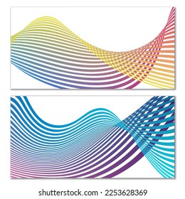 Wavy lines or ribbons on a white background. Installed. Multicolored striped gradient. Creative unusual background with abstract gradient wave lines for creating trendy banner, poster. Vector eps