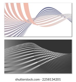 Wavy lines or ribbons on a white background. Installed. Multicolored striped gradient. Creative unusual background with abstract gradient wave lines for creating trendy banner, poster. Vector eps