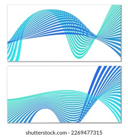 Wavy lines or ribbons on a white background. Installed. Multicolored striped gradient. Creative unusual background with abstract gradient wave lines for creating trendy banner, poster. Vector eps
