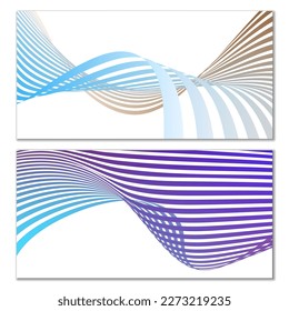 Wavy lines or ribbons on a white background. Installed. Multicolored striped gradient. Creative unusual background with abstract gradient wave lines for creating trendy banner, poster. Vector eps