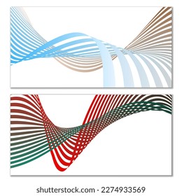 Wavy lines or ribbons on a white background. Installed. Multicolored striped gradient. Creative unusual background with abstract gradient wave lines for creating trendy banner, poster. Vector eps