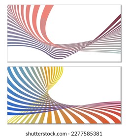 Wavy lines or ribbons on a white background. Installed. Multicolored striped gradient. Creative unusual background with abstract gradient wave lines for creating trendy banner, poster. Vector eps