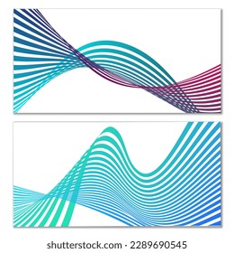 Líneas onduladas o cintas sobre un fondo blanco. Instalado. Gradiente de rayas multicolor. Fondo creativo inusual con líneas de onda de gradiente abstracto para crear banner de moda, afiche. Pasos vectoriales