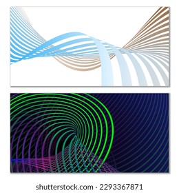 Líneas onduladas o cintas sobre un fondo blanco. Instalado. Gradiente de rayas multicolor. Fondo creativo inusual con líneas de onda de gradiente abstracto para crear banner de moda, afiche. Pasos vectoriales