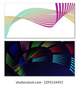 Wavy lines or ribbons on a white background. Installed. Multicolored striped gradient. Creative unusual background with abstract gradient wave lines for creating trendy banner, poster. Vector eps
