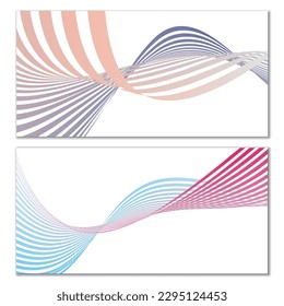 Wavy Linien oder Bänder auf weißem Hintergrund. Installiert. mehrfarbiger gestreifter Farbverlauf. Kreativer ungewöhnlicher Hintergrund mit abstrakten Farbverlauf-Wellenlinien zum Erstellen von trendigem Banner, Poster. Vektorpfäge