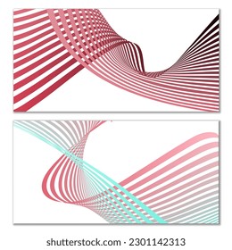 Wavy lines or ribbons on a white background. Installed. Multicolored striped gradient. Creative unusual background with abstract gradient wave lines for creating trendy banner, poster. Vector eps