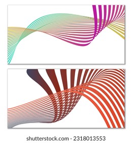 Líneas onduladas o cintas sobre un fondo blanco. Instalado. Gradiente de rayas multicolor. Fondo creativo inusual con líneas de onda de gradiente abstracto para crear banner de moda, afiche. Pasos vectoriales