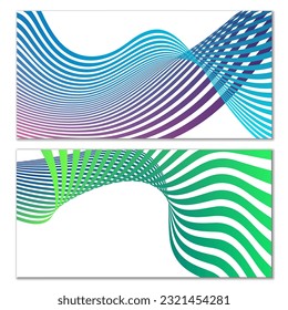 Lignes ou rubans agités sur fond blanc. Installé. Dégradé entrelacé multicolore. Arrière-plan créatif inhabituel avec des lignes d'ondes abstraites en dégradé pour la création d'une bannière à la mode, affiche. Image vectorielle eps