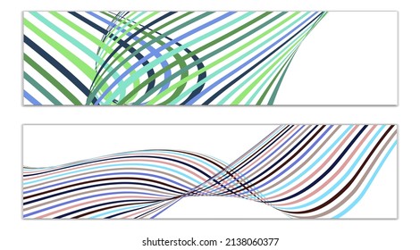 Wavy lines or ribbons. Set of 2 covers. Multicolored striped. Creative unusual background with abstract wave lines for creating a trendy banner, poster. vector eps