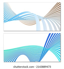 Wavy lines or ribbons. Set of 2 covers. Multicolored striped. Creative unusual background with abstract wave lines for creating a trendy banner, poster. vector eps