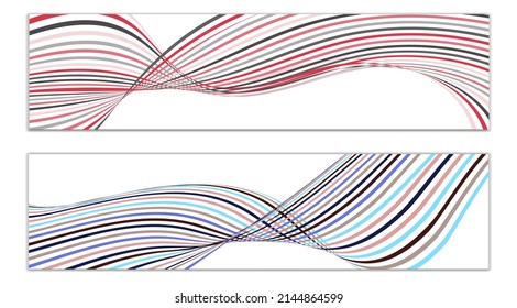 Wavy lines or ribbons. Set of 2 covers. Multicolored striped. Creative unusual background with abstract wave lines for creating a trendy banner, poster. vector eps