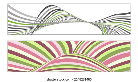 Wavy lines or ribbons. Set of 2 covers. Multicolored striped. Creative unusual background with abstract wave lines for creating a trendy banner, poster. vector eps