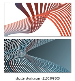Líneas onduladas o cintas. Conjunto de 2 cubiertas. Tira multicolor. Creativo fondo inusual con líneas de onda abstractas para crear un cartel de moda, afiche. vectores