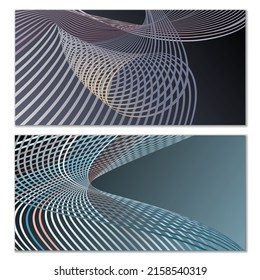 Wavy lines or ribbons. Set of 2 covers. Multicolored striped. Creative unusual background with abstract wave lines for creating a trendy banner, poster. vector eps