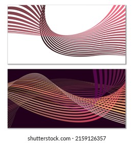 Wavy lines or ribbons. Set of 2 covers. Multicolored striped. Creative unusual background with abstract wave lines for creating a trendy banner, poster. vector eps