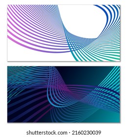 Wavy lines or ribbons. Set of 2 covers. Multicolored striped. Creative unusual background with abstract wave lines for creating a trendy banner, poster. vector eps