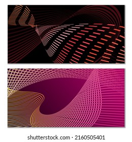 Wavy lines or ribbons. Set of 2 covers. Multicolored striped. Creative unusual background with abstract wave lines for creating a trendy banner, poster. vector eps