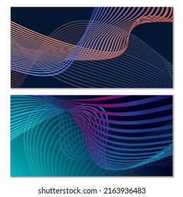 Wavy lines or ribbons. Set of 2 covers. Multicolored striped. Creative unusual background with abstract wave lines for creating a trendy banner, poster. vector eps